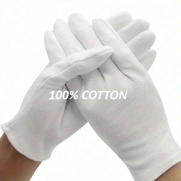 24pcs Unisex White Soft Cotton Gloves, 100% Pure Cotton, Moisturizing, Alleviating Dermatitis, Breathable Cleaning Gloves For Performance, Exhibition, Party, Etiquette, Jewelry Inspection, File Preservation, Cleaning, Household Cleaning