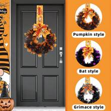 1 buc pandantiv cu fundă de Halloween, articole de decor pentru petrecere cu fantome, craniu dovleac, benzi colorate, inel artificial din ratan pentru ușă, decor de casă, decor de Halloween, decor de toamnă, decor de cameră, decor de toamnă