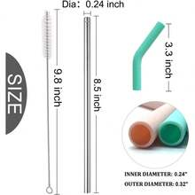Local Delivery-Set Of 5 Stainless Steel Straws With Silicone Flex Tips Elbows Cover, 2 Cleaning Brushes And 1 Portable Bag Included (Silver)- 8mm Diameter - Silver - View 4