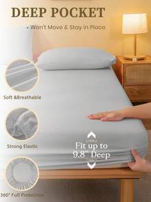 2/3 Pcs Fitted Sheet Set, Bedding, Solid Color Bed Sheet Set, Halloween Decor, Fall Decor, Christmas Decoration, Soft And Comfortable Bedding, Skin-Friendly Bed Cover Set, Room Decor For All Season, Halloween Gift, Mattress Protector For Bedroom, Fits For Single, Twin, Full, Queen And King Size Bed, 1 Fitted Sheet And 1/2 Pillowcases, Machine Washable - 淺灰色 - 查看 4