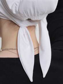 1pc Solid Color Soft & Comfortable Hijab Caps,With Tie String & Tail, Fashionable Turban Headwrap, Suitable For Daily Life And Outdoor Sports For Dress - White - View 4