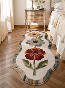 DAJIANG 1pc Vintage Simple Floral Print Runner Rug, Non-Slip Entrance Mat, Soft Carpet, Foldable & Washable, Suitable For Living Room, Kitchen, Bathroom, Bedside - Home Decor, Thickened For Autumn/Winter, Thanksgiving Kitchen Rug