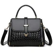 新款时尚百搭经典单肩包，复古简约手提包，托特包，纯色斜挎包，PU皮革女包，小众设计，精致优雅，适合城市通勤、日常购物、约会、逛街、钱包、购物、年轻女性、大学生、新婚夫妇、白领。非常适合办公室、大学、工作、商务、通勤、户外活动、旅行和徒步旅行 - 黑色 - 查看 4