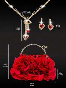 Nuevo estilo mini bolso elegante con flor para mujer, bolso de mano de metal con cadena para mujer, bolso cruzado para fiesta de boda para mujeres y niñas; Conjunto de joyería de dos piezas con cristales brillantes, collar, aretes y pulsera; Bolso de noche de mujer para fiesta, boda, baile de graduación, cena/banquete
