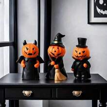 3 pièces Décoration créative d'ornement en résine de citrouille démon d'Halloween, statuette de sorcière de citrouille de bureau pour la décoration de la pièce. Décorations d'Halloween, fête de vacances d'Halloween, décoration d'automne, cadeaux pour les gens.