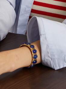 1 pulseira de resina oval com ombré azul turquesa, estilo vintage, banhada a cobre, ouro 18K, joias femininas