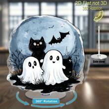 2D Planar Rotating Acrylic Desktop Decoration - Halloween Theme Decor With 3 Cute Ghost, Black Cat And Bat, 360° Rotation, No Electricity Required, Ideal For Halloween Celebration And Fun Gift, Halloween Decoration For Indoor/Outdoor, Interesting Design, Decor, 2D Planar