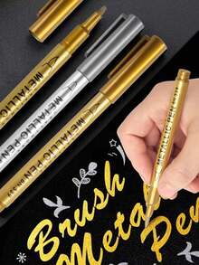 10pcs Golden And Silvery Art DIY Metal Waterproof Permanent Paint Marker Pens1.5mm Craftwork Resin Mold Pen Art Painting Student Supplies Suitable For Holiday Decoration And Art Office Use Back To School