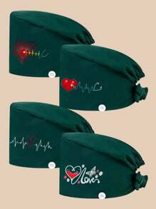 Paquete de 4 gorras de trabajo/enfermera para mujeres con estampado gráfico de poliéster y algodón, antibacteriano y antipolvo, adecuado para hospital, enfermería, belleza, limpieza y trabajadores de saneamiento