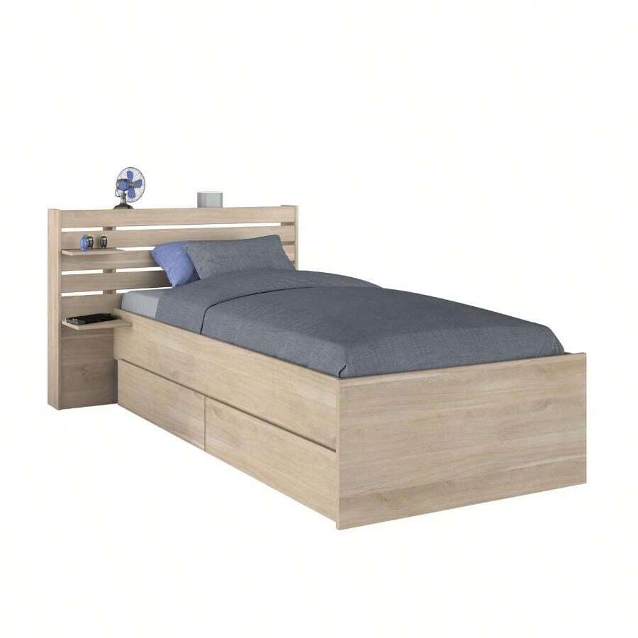 Miroytengo Cama Juvenil Eik con 2 Cajones Inferiores Roble Japonés 90x190-200 - Marrón - Ver 1