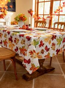 1pc Thanksgiving Maple Leaf Print Tablecloth, 3D Bamboo Texture, Washable Rectangular Table Cover For Coffee Tables, Bedside Cabinets, Dining Tables, Home Decor, Dining, Parties, Holidays, Autumn