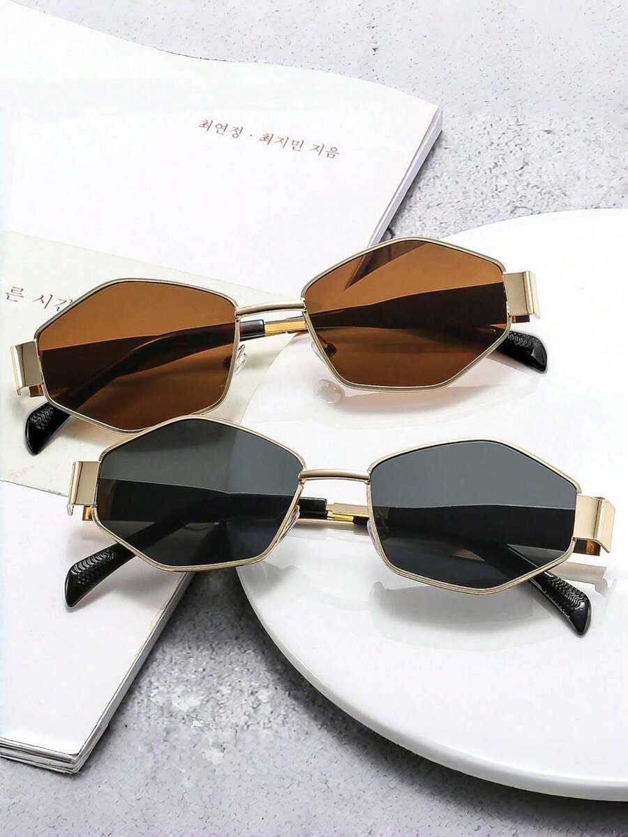 2 pièces Lunettes de vue vintage asymétriques or-gris et or-brun