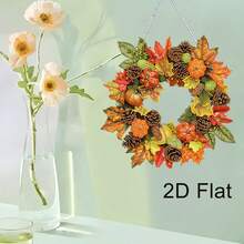 1 件成人 DIY 钻石画工艺套装，秋叶和松果花环图案，适合初学者，壁挂装饰钻石画工艺礼物