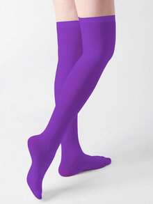 1 Pair Velvet Over-The-Knee Socks, Multi-Color, Versatile & Fashionable, Suitable For Spring & Autumn, Y2K Style, Comfortable & Warm - Multicolor - View 5