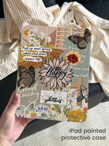 Une belle housse de protection acrylique transparente à double face peinte avec des lettres de papillon et de fleurs, antichoc, convenant pour l'iPad de 7ème, 8ème et 10ème génération (10,2 pouces), avec fente pour stylet, prenant en charge les fonctions de veille et de réveil, avec plusieurs méthodes de support, cadeau idéal pour les fêtes et le Nouvel An.