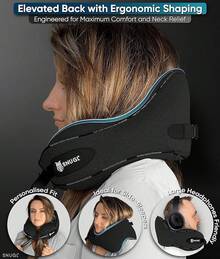 Almohada de viaje SNUGL - Almohadas de espuma de memoria - Almohada de cuello para avión con bolsa de transporte y clip - Almohadas de apoyo para el cuello para alivio del dolor - Accesorios de viaje para avión (adulto regular - negro) - Negro azabache - Ver 4