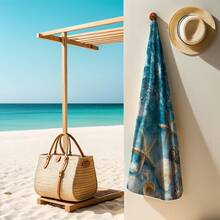 1 件海龟图案印花沙滩巾，超细纤维制成，矩形沙滩巾，披肩，沙滩垫，浴室毛巾 - 海藍色 - 查看 7