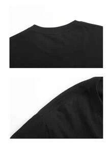 Playera de manga corta con estampa para damas de alta calidad, de 100% algodón transpirable, cuello redondo y ajustada - Estilo casual - Motivo de un perro en estilo impresionista y un círculo amarillo - Negro - Ver 8