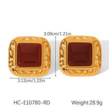 1 par de pendientes de botón cuadrados con incrustaciones de resina para mujeres, pendientes chapados en oro de 18 quilates de acero inoxidable, accesorios de joyería de moda, regalo para amantes - Pendientes cuadrados - Ver 15