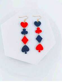 1 对亚克力扑克牌符号链式耳环，轻巧独特，适合休闲、度假、礼物和其他场合 - 彩色 - 查看 2
