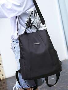 时尚休闲尼龙背包，百搭女式大学生书包 - 黑色 - 查看 4