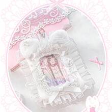 Rosyposy K-POP Fluffy Lace Photocard Holder 3.5" With Keychain - Cute Double-Sided Idol Card Protector Sleeve For Backpack, Purse, School Supplies,Back To School