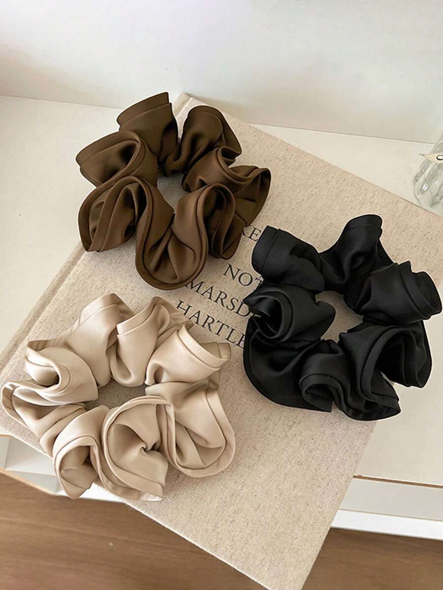 1pc Women's 15cm/5.91in Extra Large Silky Satin Black/Brown/Khaki Hair Scrunchie, Fashion Versatile High-End Elegant Simple Solid Color Hair Tie, Suitable For Daily Casual, Commute, Vacation, Ponytail, Bun, Washing Face, Makeup, Outfit Accessory, Hair Accessories, Hair Ties, Scrunchy Hair Ties, Sport, Home Beauty Women Accessory Gifts ,Head Piece