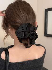 1pc Women's 15cm/5.91in Extra Large Silky Satin Black/Brown/Khaki Hair Scrunchie, Fashion Versatile High-End Elegant Simple Solid Color Hair Tie, Suitable For Daily Casual, Commute, Vacation, Ponytail, Bun, Washing Face, Makeup, Outfit Accessory, Hair Accessories, Hair Ties, Scrunchy Hair Ties, Sport, Home Beauty Women Accessory Gifts ,Head Piece