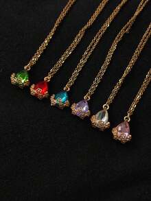 Water Drop Pendant Necklace Zirconia Flower Stainless Steel Chain Gold Choker Women Fashion Elegant Delicate Gift - 淺藍色 - 查看 2