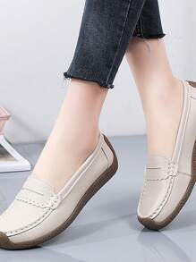 Women's Solid Color Slip-On Loafers, Comfortable Casual Soft Bottom Shoes, Lightweight And Comfortable