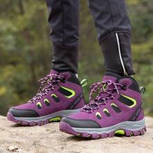 品牌女式户外皮革徒步徒步鞋，女式越野运动鞋徒步露营登山厚底靴，登山靴 - 紫色 - 查看 4