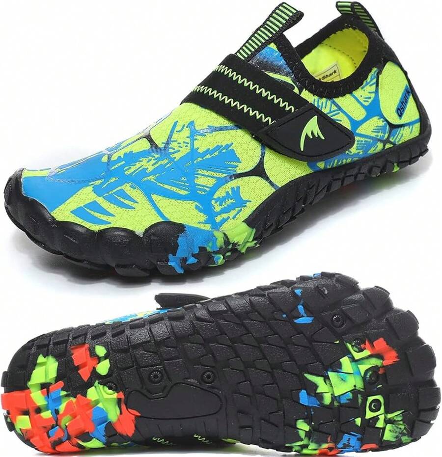 Shoes Barefoot Aqua Socks Outdoor Indoor Quick Dry Sandals Lightweight Slip On Walking Sneakers Beach Pool Swim (Little/Big) - 6-綠色/藍色 - 查看 1
