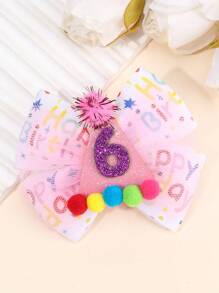 1 pieza Lazo para el cabello de cumpleaños feliz para niñas, diadema con brillo de número de cumpleaños, clip de cocodrilo con pompón, horquillas lindas y dulces para el día del cumpleaños, accesorios para el cabello de adolescentes