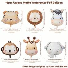 1/6pcs Giant Animal Foil Balloon 3D Lion Monkey Giraffe Floating Balloon For Birthday Party Decorations Gift, Graduation Decorations Garden Decorations, Room Decor, Summer Holiday Party Decoration - Watercolor Animal Heads - View 4