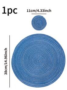 1/4/6/12 件纯色编织圆形餐垫，北欧现代风格，家居厨房桌面装饰碗盘锅杯防滑垫，适用于节日派对生日婚礼晚宴（多种尺寸选择） - 藍色 - 查看 12