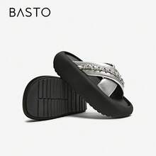 BASTO 简约通勤休闲厚底水钻一脚蹬凉鞋，女士厚底，适合夏季日常、休闲、办公室、海滩