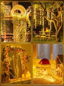 10ft Battery Operated Fairy String Lights, Waterproof Silver Wire Fairy Lights, 10ft 100pcs LED Firecracker Starry Lights, Suitable For DIY Wreaths, Home Wedding Party, Bedroom, Mason Jars, Holiday Christmas Decoration, Indoor And Outdoor Christmas Decoration, Halloween Garden Decoration, Autumn Decoration, Harvest Festival Decoration, Room Decoration, Bedroom Decoration, Warm White Light. - Warm Color - View 4
