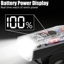 1pc Bicycle Light Bicycle Headlight Taillight Set Digital Display Bicycle Light Transparent Multi-Function Rechargeable Suitable For Outdoor Mountain Road Bike Riding Light Bicycle Bicycle Light Bicycle Light