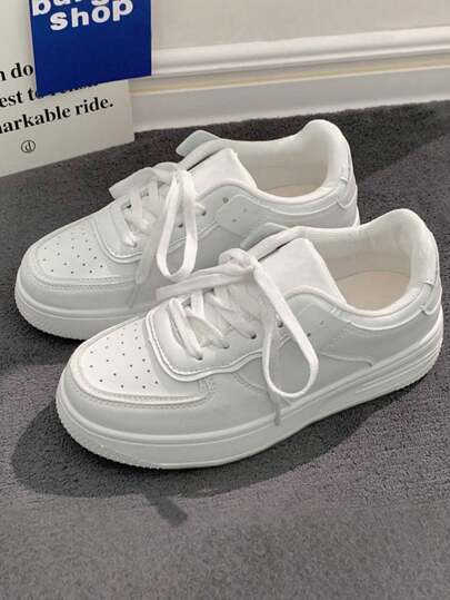 Zapatillas deportivas para mujer, Fashion Solid Color Women's Casual Sneakers, Blanco Suela Gruesa Transpirable Zapatillas Casual Mujer. - adecuadas para deportes al aire libre, universidad, trabajo, caminar, citas