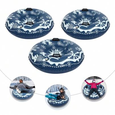Snow Sleds, 3Pcs 48 Inch Inflatable Snow Sled, PVC Ski Circle, Thickened Heavy-Duty Hard Bottom Sleds With Non-Slip Handles, Outdoor Sledding Snow Tub