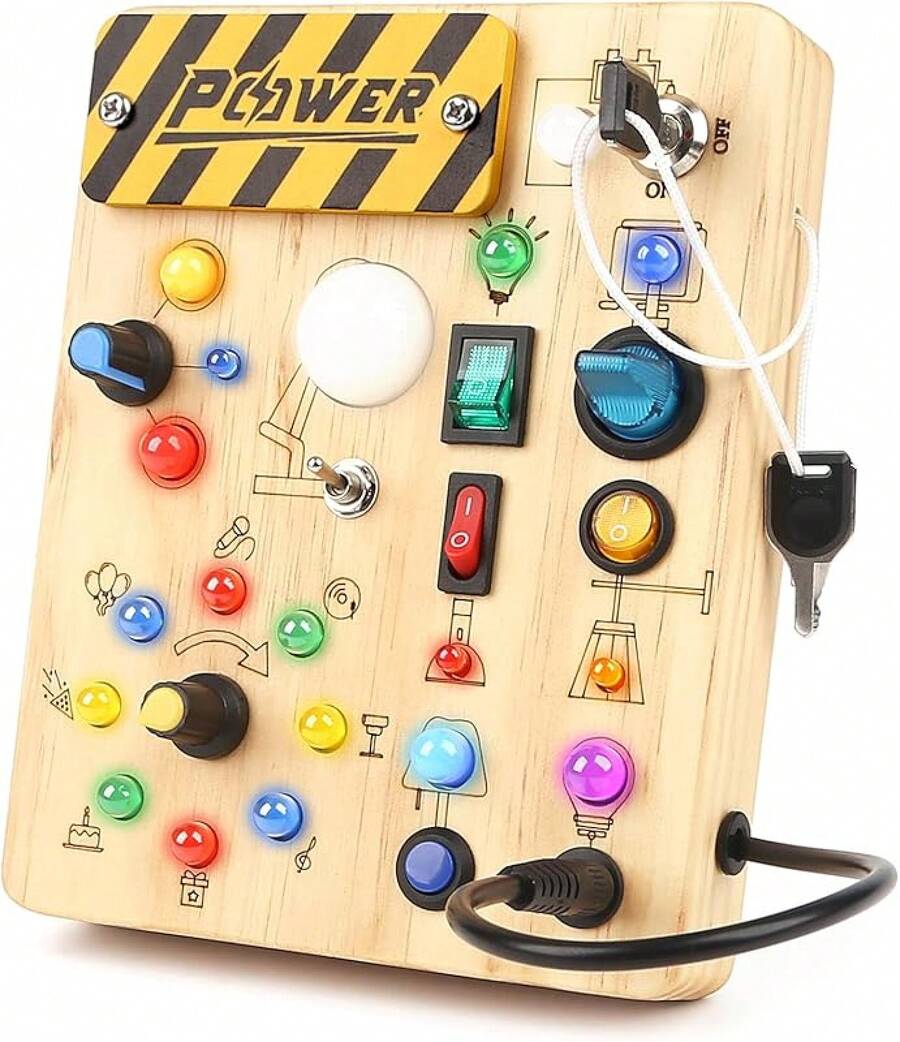 Joyreal Montessori Busy Board Wooden Sensory With LED Light Up Switch, Fidget Board Travel 18+ Months, 1 2 3 Year Old Gifts (Classic) - Classic - View 1