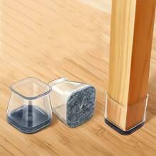 4 Stücke transparente Stuhlbein Gleiter mit grauen Filzauflagen - quadratische Silikon Tisch- und Stuhl Fuß Abdeckungen, kratzerfreier und geräuschreduzierender Schutz für Hartholzböden, Kunststoff Konstruktion, Stuhlbein Boden Schutz, hitzebeständige Hocker, Tisch und Stuhl Fuß Kissen Fuß Abdeckung, Silikon Stuhlbein Schutz dämpfend, für Schule, Zuhause und Büro