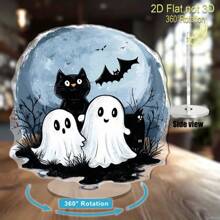 2D Planar Rotating Acrylic Desktop Decoration - Halloween Theme Decor With 3 Cute Ghost, Black Cat And Bat, 360° Rotation, No Electricity Required, Ideal For Halloween Celebration And Fun Gift, Halloween Decoration For Indoor/Outdoor, Interesting Design, Decor, 2D Planar