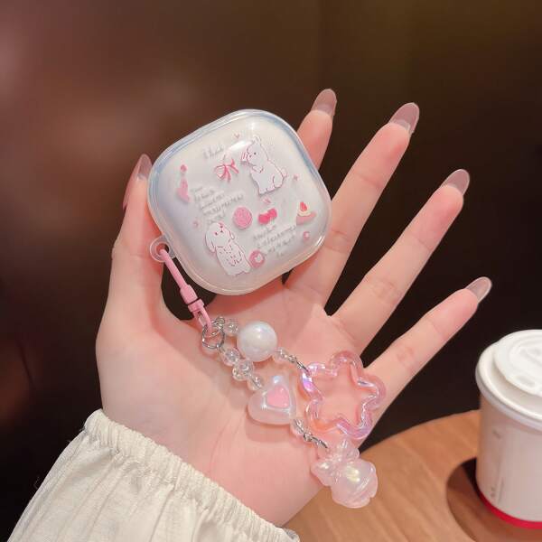 غطاء سماعة أذن لاسلكية قطة وأرنب وردي لأجهزة Galaxy Buds FE/3/3 Pro, Buds Pro, Buds Live, Buds 2, Buds 2 Pro، غطاء شفاف ناعم، للنساء