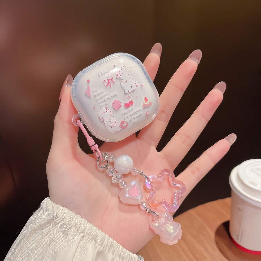猫咪可爱粉红兔子耳机盒适用于三星 Galaxy Buds FE/3/3 Pro、Buds Pro、Buds Live、Buds 2、Buds 2 Pro 无线蓝牙耳机，柔软透明外壳，适合女性