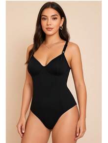 Body Modelador Feminino Adulto Sem Bojo Sem Aro Feminina Alça Reforçada Regulagem Metal Suplex com Fundo de Algodão - Bege - Visão 2