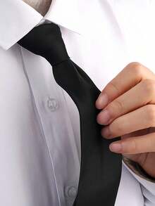 1件女士纯色黑色领带，时尚简约，适合搭配制服衬衫、西装、休闲领带、商务套装，也可用于圣诞装饰。 - 黑色 - 查看 3