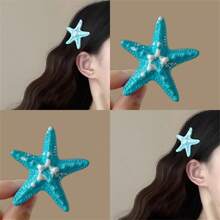 1 Peça Presilha de Cabelo com Desenho de Estrela do Mar, Presilha de Cabelo da Praia para Mulheres, Acessório de Cabelo da Praia