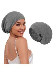 Women's Satin-Lined Sleep Cap, Adjustable Elastic Turban Hat - A - View 5