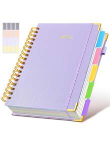 1PC Hardcover Spiral Notebook Journal With Removable Dividers Tabs, 300 Pages Leather 5 Subject Notebook College Ruled, 8x10 Large B5 Notebooks For Work School Note Taking, Lined Journal For Women, (Pink, Purple, Black) School Supplies, Back To School